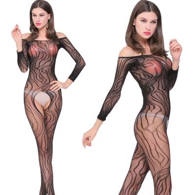 China FNY-0174 High Quality Materials Stain Plain Stockings Hollow Out Long Sleeve Open Bodysuit Transparent One Piece Lingerie for sale