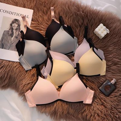 China Non-steel ring inserted non-steel back adjustable comfortable Japanese Anti-UV triangle cup girls color shoulder strap underwear bra bra-0002 for sale