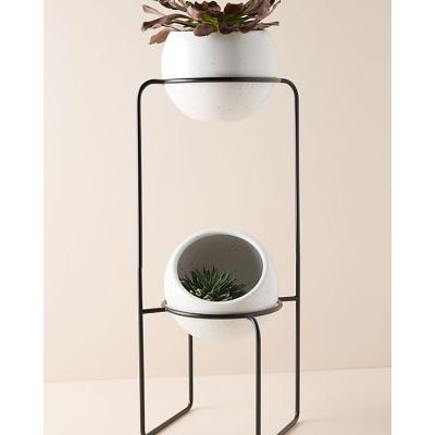 China New classic/postmodern spotted ceramic tiered planter/spotted ceramic pot with metal frame for sale