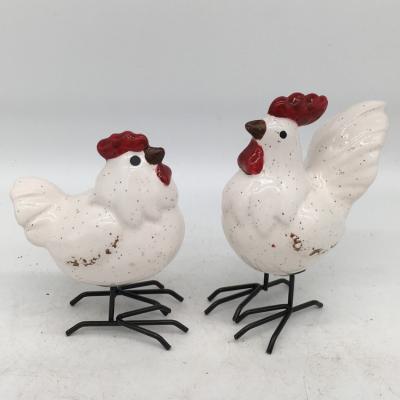 China Creative Home Decoration Easter Ceramic Rooster With Metal Leg To EU for sale