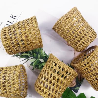 China Best Selling Stocked Items Vegetable Plankton Hand Knit Rattan Cup Holder Made in China for sale