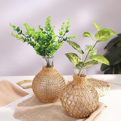 China New Flower Vase Glass Flower Pot New Design Classic/Postmodern Hot Sales With Rattan Stand for sale