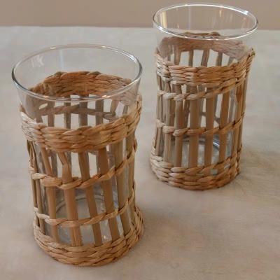 China Viable Creative Clear Transparent Glass Coffee Mug With Rattan Stand for sale