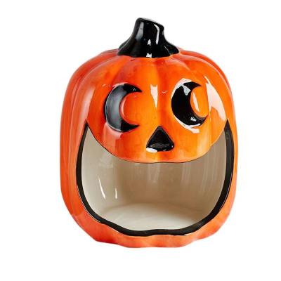 China 3D Pumpkin Candy Jar Cartoon Heatable Creative Ceramic Candy Pocket Holder For Halloween Holiday for sale