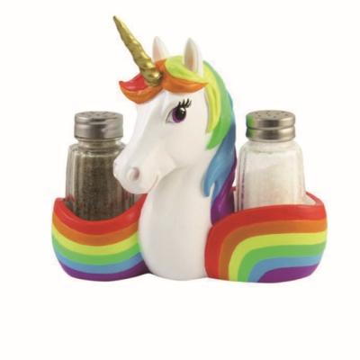 China China Custom Design Unicorn Resin Salt Pepper Shaker Set Stand for sale