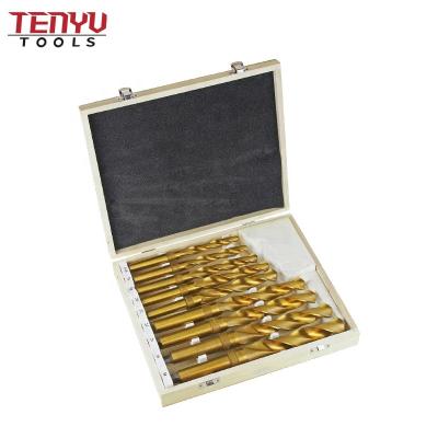 China Metal Drilling 9Pcs DIN345 HSS Cobalt M35 Morse Taper Shank Twist Drill Bits Set For Stainless Steel And Metal Drilling In Wooden Box for sale