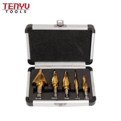 China Hot Sale Titanium Metal Drilling 5pcs Jiangsu Amazone Spiral Groove Tungsten Carbide Step Drill Bits hss Brocas Stepped Drill Bit Set for sale