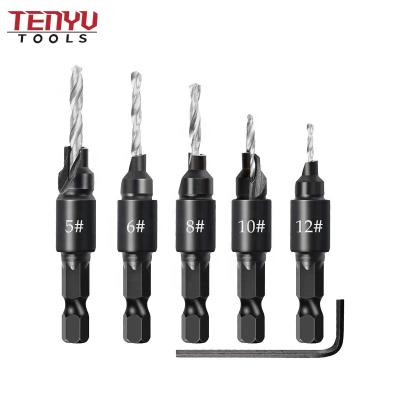 China Woodworking Deburring Woodworking Tools 1/4 Hex Shank Screw Hole Size Countersink Drill Bit Set For Wood Drilling for sale