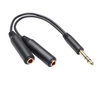 China Stereo 6.35mm Male To Dual 6.35 20cm Female Gold Plated Pure Copper Shielded Cable Stereo 6.35mm Male To Dual 6.35 Female Stereo Y Audio Adapter for sale