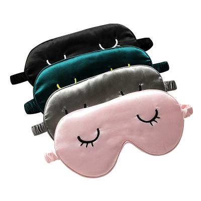 China Dark Circles Customized Cute Eyelash Pattern Mulberry Silk Travel Sleep Blindfold Eye Mask With Eyelashes for sale