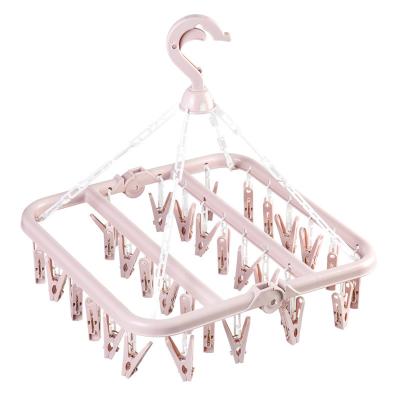 China No Foldable Plastic Clothes Hanger for Socks Scarf Hook and Underwear Hanger with 32 Clips for sale