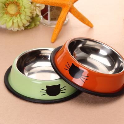 China Non-automatic Stainless Steel Environmental Friendly Printing Stainless Steel Dog Bowl Dog Food Bowl Rubber Pet Bowls for sale