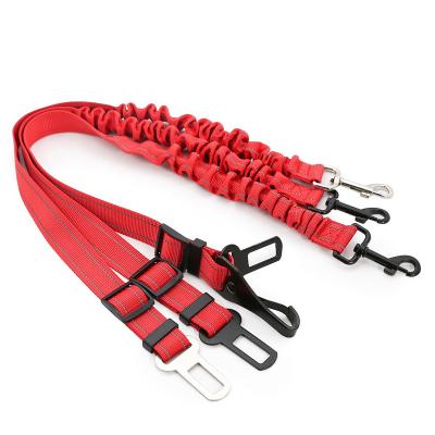 China Custom Adjustable Elastic Reflective Carabiner Pet Safety Leash Carabiner Strap Telescopic Nylon Dogs Car Safety Belt for sale