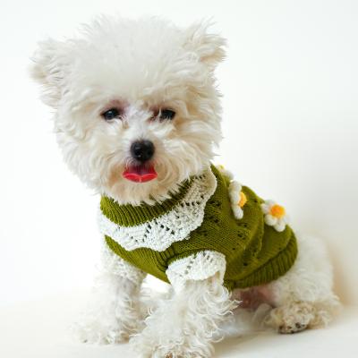 China Viable Winter Keep Warm Flower Pet Clothes Dog Cotton Coat Cute Cat Jacket Pet Knitted Sweater Vest for sale