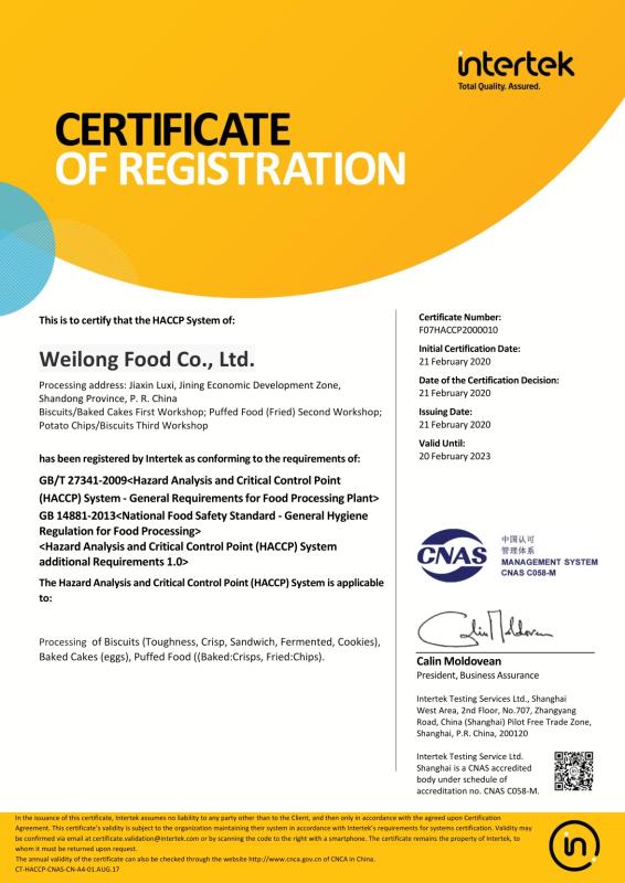 HACCP - Weilong Food Co., Ltd.