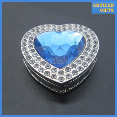 China Fashion ladies fordable bag hanger in heart shape with rhinestone for sale