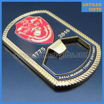 China Rope edge cutting Semper fidelis Marine Corps Birthday enamel dog tag bottle opener for sale