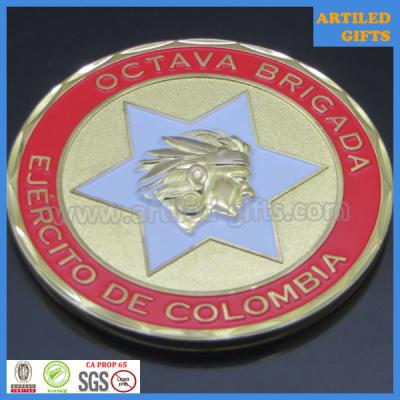 China Spur edge cut Octava Brigada Ejercito De Colombia Honor Y Gloria enamel challenge coin for sale