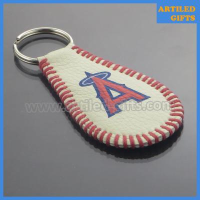 China Promotional colored custom logo leather keychain with thread stitched edges for sale