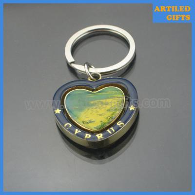 China Cyprus tourism spot Gold plating heart shape epoxy sticker swirling keychain for sale