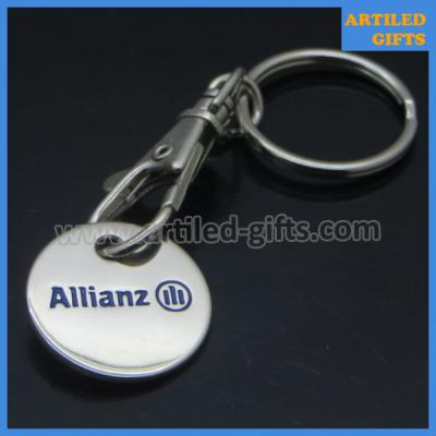 China Shiny silver base soft enamel filled Smile face Allianz trolley coin holder keychain for sale