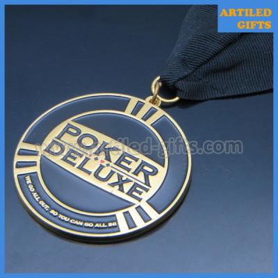 China Soft enamel logo poker game tournament winner gold medal ribbon of honour for sale