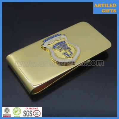 China Shiny gold plated NJ Paterson Police Atheletic League brass money clip for sale