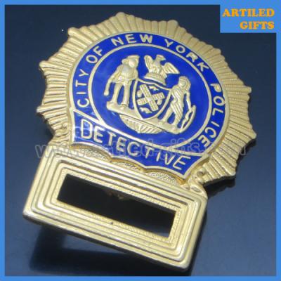 China Gold brass material City of New York Police Detective badge emblem with detachable brooch for sale