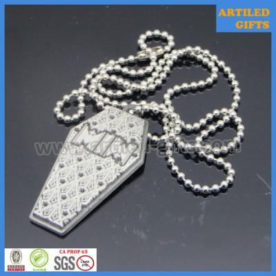 China Embossed logo antique silver metal necklace tag with chain for sale