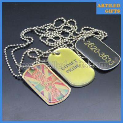 China Cheap garment decoration custom offset printing metal dog tags with ball chain for sale