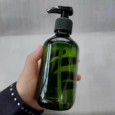 China Household Products Empty Liquid Household Container 300ml PET Plastic Round Shoulder Emulsion Dark Green Bottle for sale