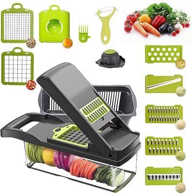 China New Design Plastic Chopper Mandoline Slicer Vegetable Chopper Cutter and Grater 12 in 1 Vegetable Slicer Cheese Slicer Onion Cleaver for sale