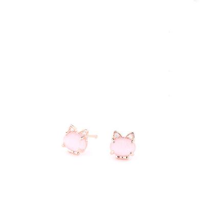 China Wholesale Cute Rose Golden Ear Nail Female Crystal Cat Earring Furong Stone Silver Jewelry for sale