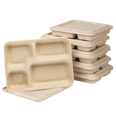 China School Canteen Disposable Degradable Takeout Packing Pulp Tray Kids Multi Grid Bowl Cheap Sugar Disposable Plates For Food for sale