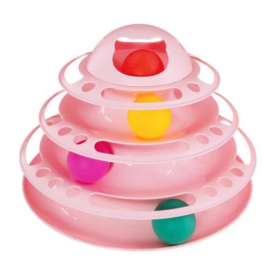 China Factory Wholesale Viable Custom Interactive Level Pet Cat Turntable Track Roller Toy 3 Way Lathe With Ball Rolling Ball Cat Toy for sale