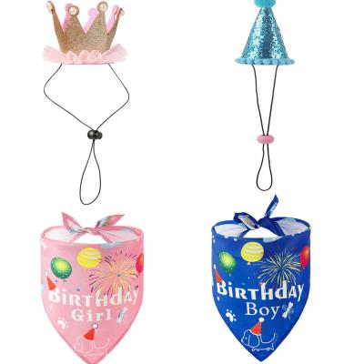 China Stocked Pet Birthday Decoration Outfits Adjustable Cute Cats Dog Birthday Party Hat And Printed Pet Bandana Triangle Scarves for sale