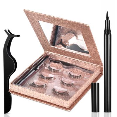 China Private Label Magnetic Eyelashes 3D Silk Magnetic Lash Case Set Waterproof Wholesale Natural False Eyelashes With Eyeliner for sale