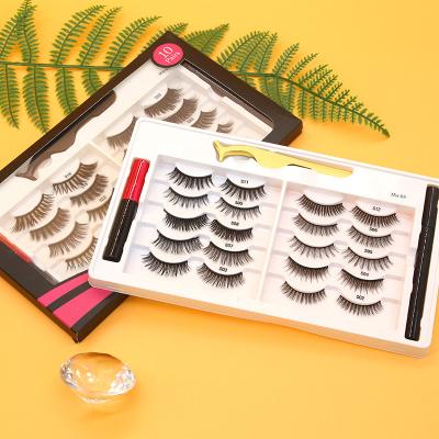 China Natural factory price lightweight reusable magnetic 3d strip false eyelashes transparent mink lashes magnetic eye lashes with eyeliner for sale