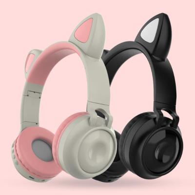 China Cute Foldable Music Wireless Gaming Earphone Headset Light LED Cat Ears Foldable Cat Earphones For Kids Girls for sale