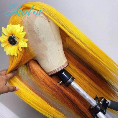 China Yellow Silky Straight Wave Brazilian Straight Hair 3/4 Bundle With 13X4 Lace Frontal Remy Human Hair Extensions With 8-30 Inch Baby Hair for sale