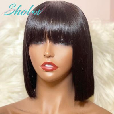 China Natural Wave Bob Weaves And Wigs Bob, Natural Colored Lace Bob Wig With Frontal Bangs, Lace Closure Body Wave Bob With Bangs Wig for sale