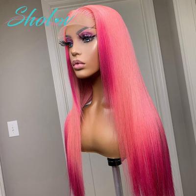 China Silky Straight Wave Pink 4x4 Closure Wig Hair, HD Transparent Pink Lace Front Wig, 36inch 613 Virgin Hair Pink Raw Lace Front Wig 36inch for sale