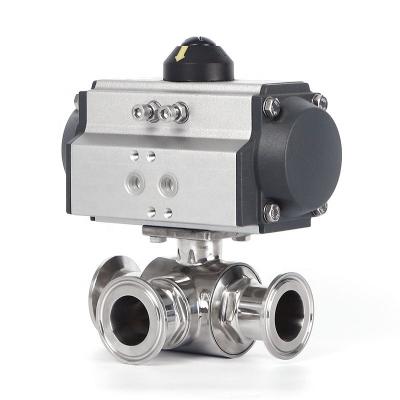 China Food Grade Sanitary Ball Valve General Pneumatic Tri Valve Three Way Flange for sale