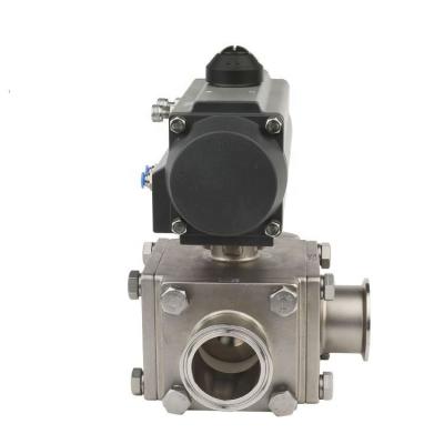 China General Stainless Steel Sanitary Ball Valve Fully Covered Valve Seat Design Pneumatic 3way Ball Valve for sale