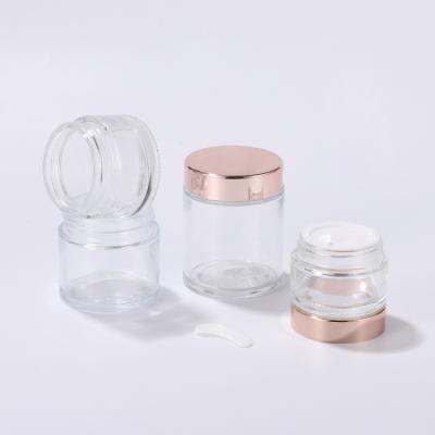 China Luxury Skin Care Cream Glass Jar And Bottle Suppliers With Lid Rose Gold Glass Cosmetic Jars Bulk Buy Storage Containers Cream Stain for sale