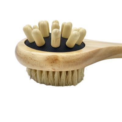 China Natural Wood Bristle Body Long Handle Long Handle Bath Back Cleaning Brush For Shower Support Logo Custom for sale