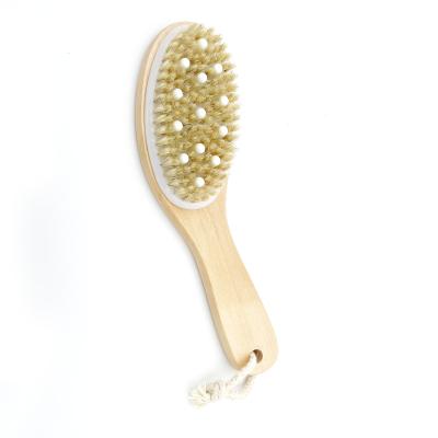 China EXFOLIATE Beautiful You Custom PE Protection Personal Care Lotus Wood Body Dry Brush with Boar Stiffens Nodules Cotton Rubber Rope for sale