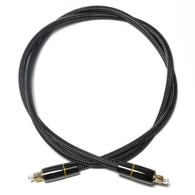 China Cable de fibra óptica Toslink Toslink, Conector de borde de cobre chapado en red de nailon tejido de nailon, conector de borde dorado de 1,2 M para altavoz subwoofer en venta