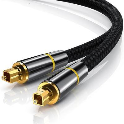 China Cable óptico de plástico Toslink profesional con trenza de nylon negro Cable de audio digital de fibra óptica con chapa de oro en venta