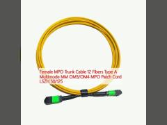 Female MPO Trunk Cable 12 Fibers Type A Multimode MM OM3/OM4 MPO Patch Cord LSZH 50/125